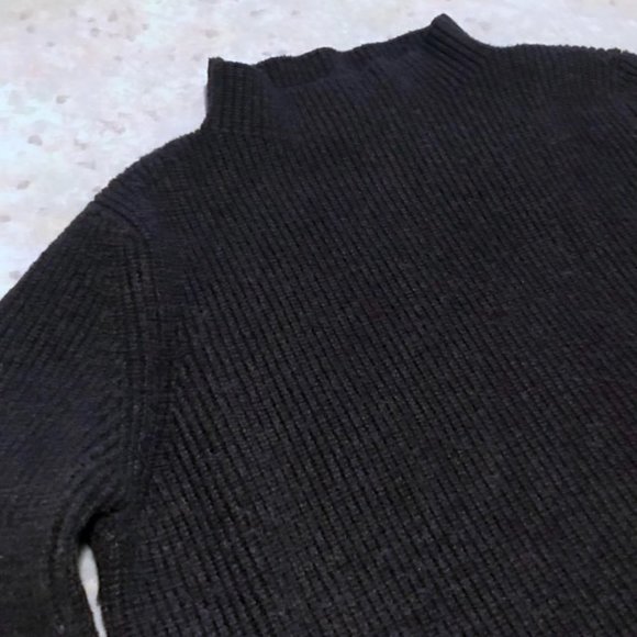 3/ $30 or FREE WITH PURCHASE over $40 Black Ribbed Mock Neck Split Hem Sweater - Picture 7 of 16